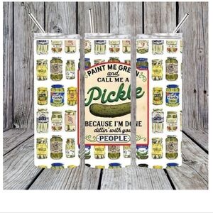 Pickle Themed Tumbler with Straw